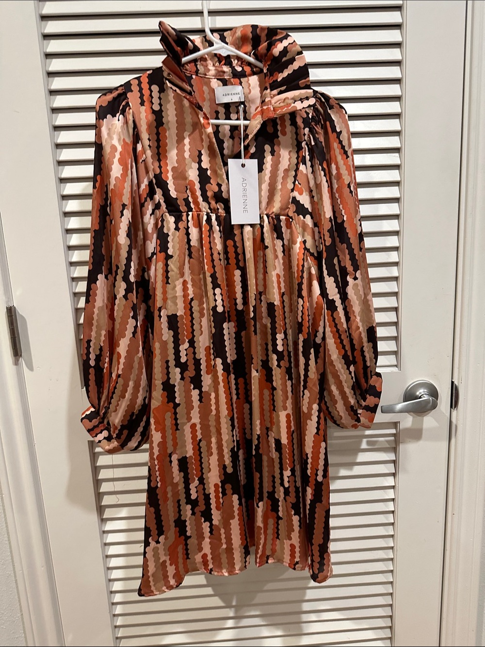 Adrienne Multi-Color Scallop-Pattern Long Sleeve Shift Dress